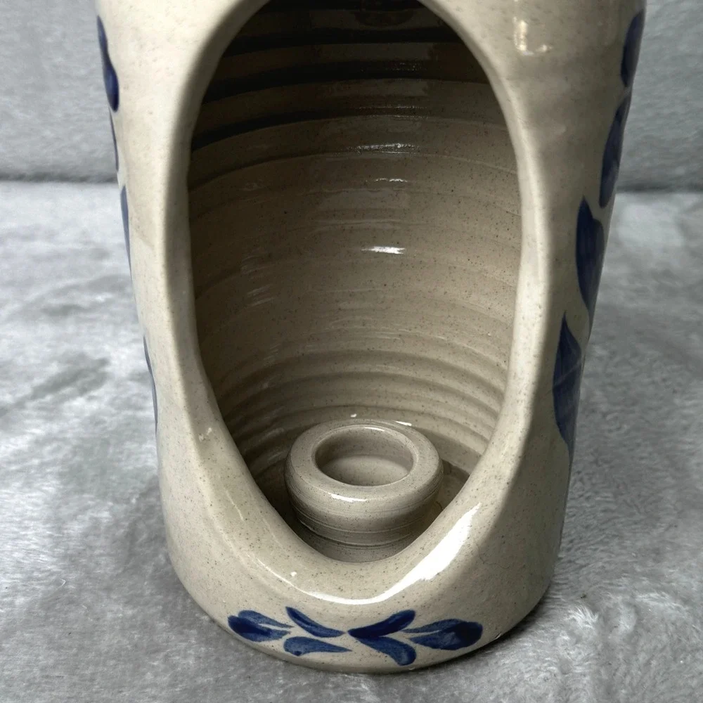 Williamsburg Pottery 1999 Stoneware Candle Holder Blue Floral Luminary Signed